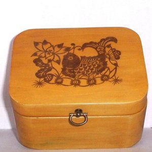 Vintage Wooden Jewelry Box Fish Design